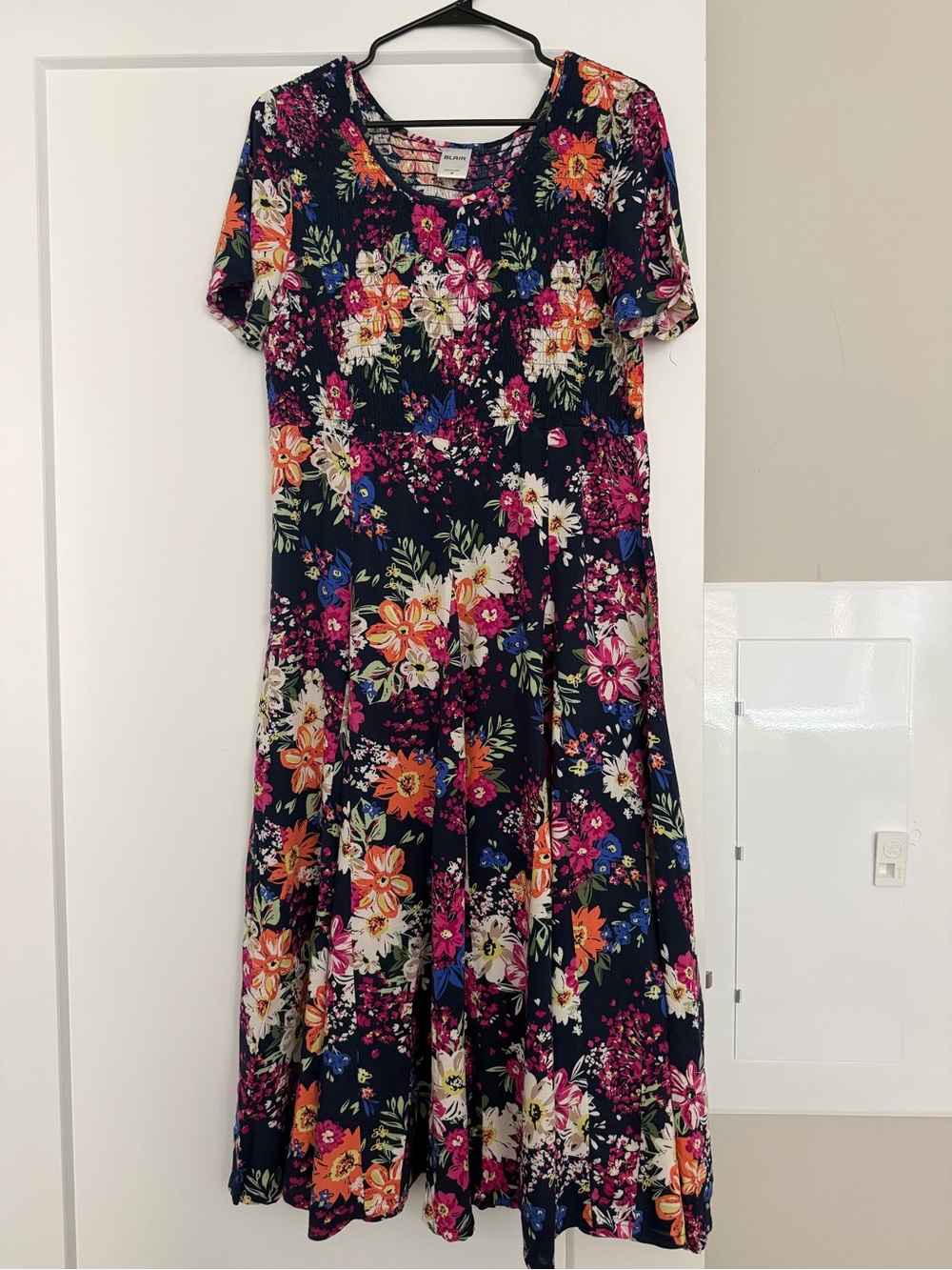 Blair Floral Short-Sleeve Maxi Dress - Navy with Multicolor Floral Print